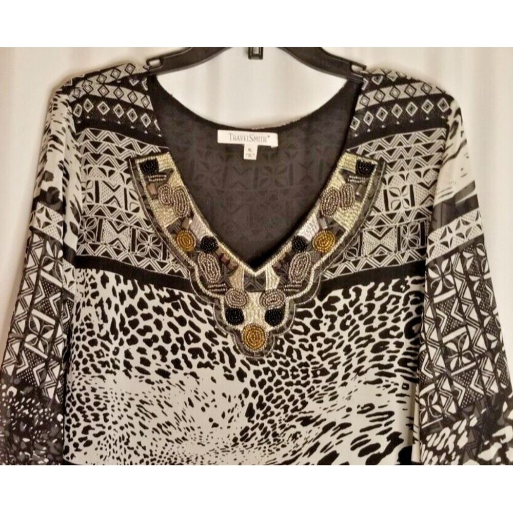 Travel Smith Women's Tunic Top XL Beaded & Embroidered Embellishments Boutique - Picture 2 of 5